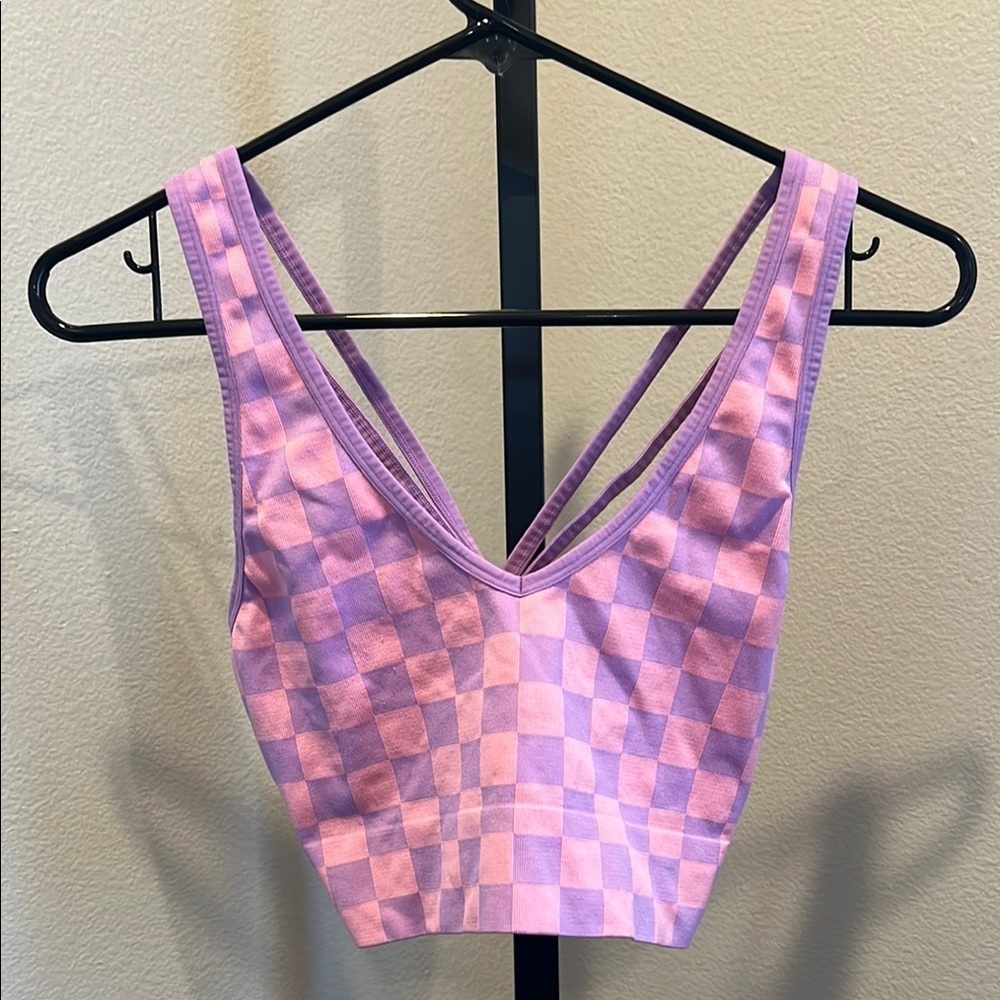 Colsie Purple and Pink checkered sports Bra